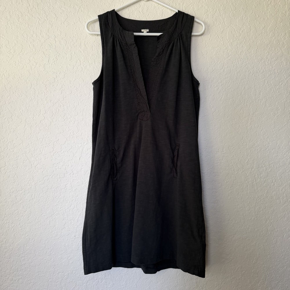 J. Crew Summer Dress Medium Black Sleeveless Pockets Casual Cotton Shift Neutral